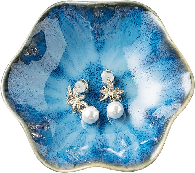 Jewelry Dish Tray, Ring Dish, Ceramic Trinket Tray, Key Bowl, Decorative Plate, for Friends Sisters Daughter Mother (Starry Blue) by BEUNAIZER