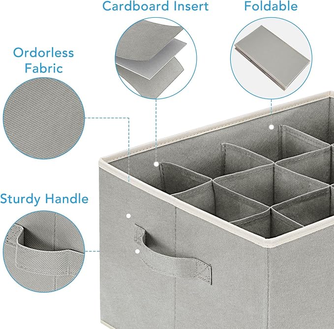 3 Pcs 12 Cell Large Size Pants Organizers for Clothes, Jeans, Sweater, T-shirt, Dress Stackable for Wardrobe Closet Drawer Organizer Storage Bin Container, Grey - Image 4