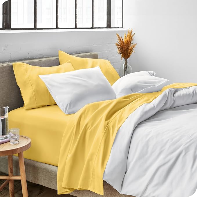 Bare Home Twin XL Sheet Set - 1800 Ultra-Soft Microfiber Twin Extra Long Bed Sheets - Double Brushed - Deep Pockets - Easy Fit - 3 Piece Set - Bedding Sheets & Pillowcases (Twin XL, Lemon Drop)