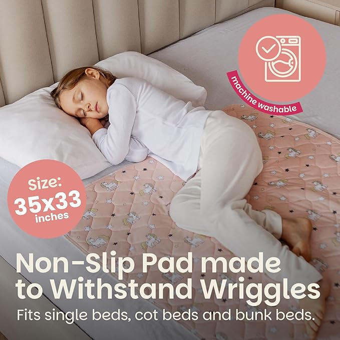 Lynmark® Potty Training Mattress Protector Pee Pads for Kids - Waterproof Toddler Bed Wetting Mat for Toilet Training - Non-Slip Washable Bedwetting Topper Absorbs Up to 2000ml - 35" x 33", Unicorn