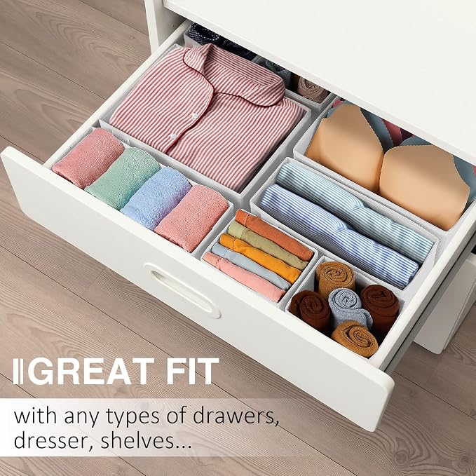 Criusia Drawer Organizer Clothes, 8 Pack Underwear Drawer Organizer, Foldable Closet Organizers and Storage Dresser Drawer Dividers for Clothes, Socks, Scarves, Ties (White) - Image 8