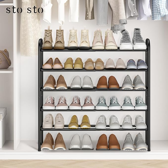 STO STO Expandable Shoe Rack, 5-Tier Metal Shoe Rack for Closet, Up to 24 Pairs Adjustable Shoe Rack Storage for Front Door Entrance, Free Standing Shoe Rack Organizer for Entryway, Black - Image 7