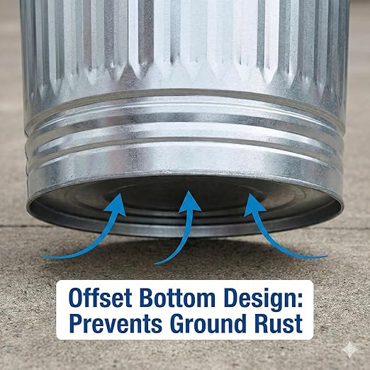 31 Gallon Galvanized Steel Trash Can with Lid - Heavy Duty Outdoor Metal Garbage Bin for Pet Food, Seed & Charcoal Storage - Rodent Proof, Weather Resistant & Rust Free - Image 5