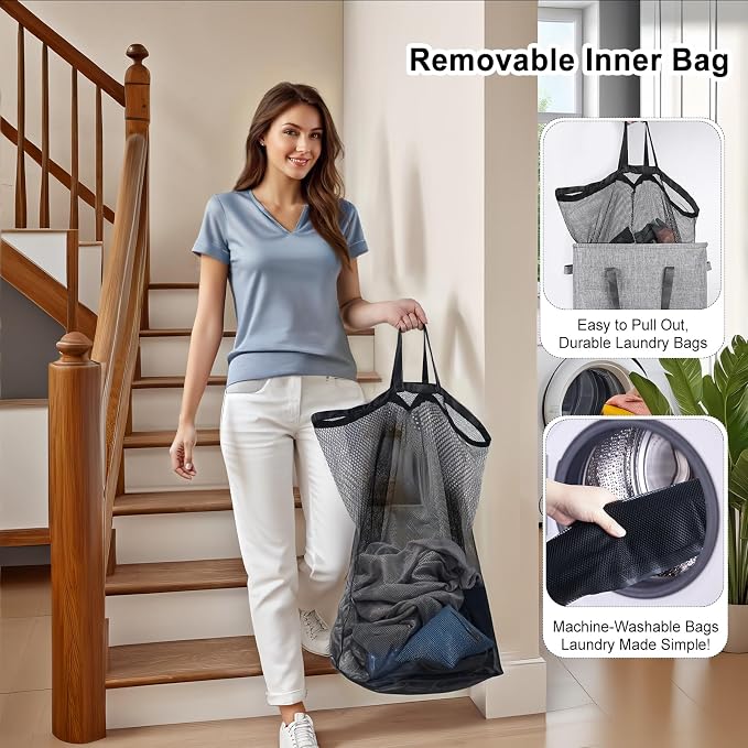 Odonata 75L Slim Laundry Hamper with Lid,Large Foldable Laundry Basket with Removable Bag and Handles Tall Collapsible Dirty Clothes Basket Great for Bedroom, Bathroom, Dorm, College,RV. (Grey, 75L) - Image 7