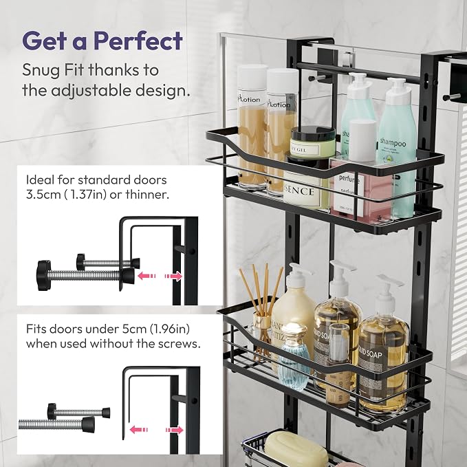 SWTYMIKI Over the Door Shower Caddy - 3 Tier Adjustable Shower Organizer Hanging with Soap Holder, No Drilling Stainless Steel Bathroom Rack Hanging for Body Wash, Shampoo, Soap, Razor, Black - Image 4