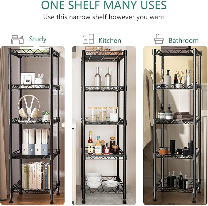GIOTORENT 5 Tier Standing Shelving Metal Units, Adjustable Height Wire Shelf Display Rack for Laundry Bathroom Kitchen 11.8 W x 11.8 D x 50 H (5-Tier, Black) - Image 4