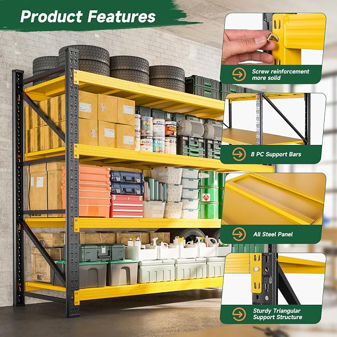 Letaya 71.3" W Metal Storage Shelves,5000LBS Heavy Duty Garage Shelving Units, 4 Tier Adjustable Utility Rack Shelf,Large Industrial Shelves,for Shop,Warehouse,Basement (71.3" W x 24" D x 70" H) - Image 5