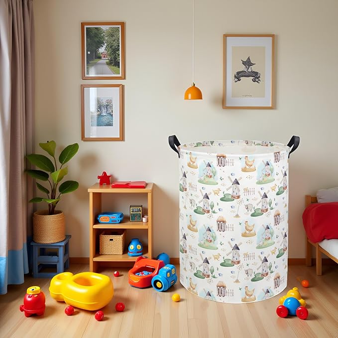 HIYAGON Kids Baby Laundry Basket Boys Baby Laundry Hamper Dirty Clothes Organizer Toy Storage Bin Nursery Hamper for Bedroom Room Decor(Farm) - Image 2
