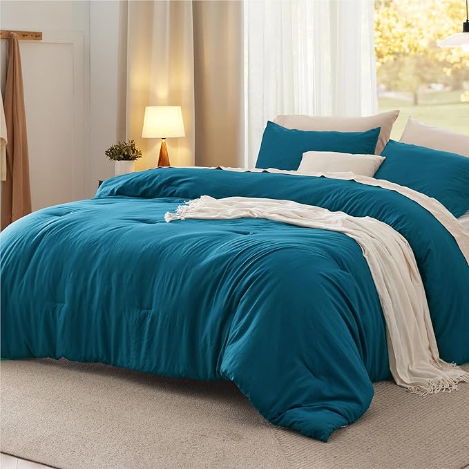 Bedsure King Comforter Set, Teal Soft Prewashed Bedding for All Seasons, 3 Pieces GentleSoft™ Bed Set, 1 Lightweight Comforter (104"x90") and 2 Pillowcases (20"x36")