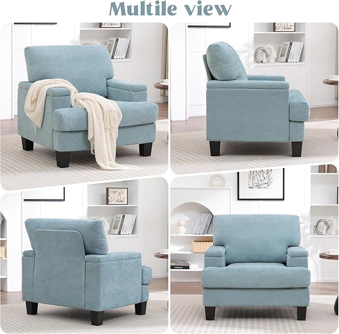 Oversized Accent Chair with Storage Armrest, Modern Upholstered Reading Living Room Chairs, Comfy Large Armchair, Fabric Single Sofa Chair for Bedroom (Green)
