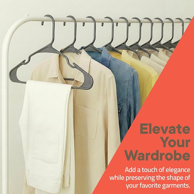 Gray Plastic Hangers 10 Pack– Heavy-Duty Plastic Hangers Slim and Space-Saving, Durable and Lightweight PP with Non-Slip Shoulder Notches for Slip Dresses, Suits, Jackets & Camisoles - Image 9
