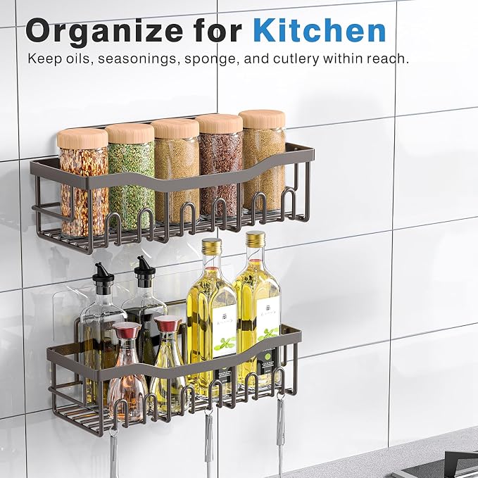 EUDELE Shower Caddy 2 Pack, Adhesive Organizer for Bathroom Storage&Home Decor&Kitchen organizers and storage, No Drilling, Large Capacity, Rustproof Stainless Steel Organizer, Decor Sets - Image 6