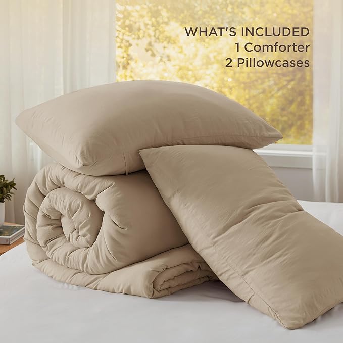 Bedsure California King Comforter Set, Khaki Soft Prewashed Bedding for All Seasons, 3 Pieces GentleSoft™ Bed Set, 1 Lightweight Comforter (104"x96") and 2 Pillowcases (20"x36")