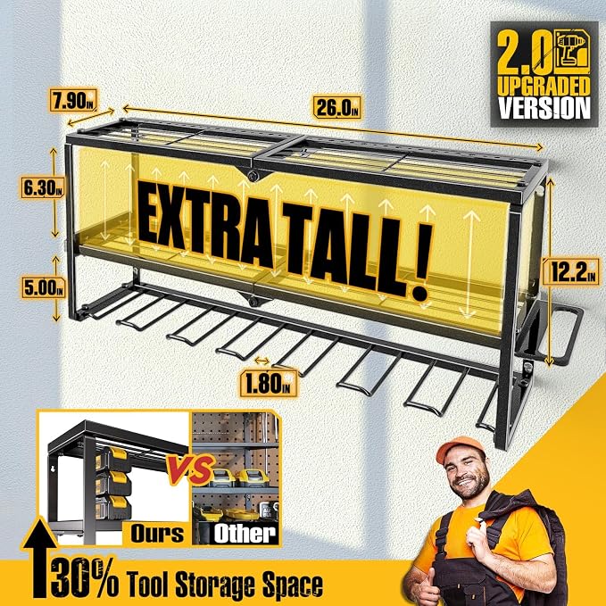 Spampur Power Tool Organizer for Tool Storage, Drill Holder Wall Mount with Screwdriver Organizer, Tool Holder for Garage Wall Organization, Heavy Duty Metal Tool Shelf with Battery Holder - Image 4