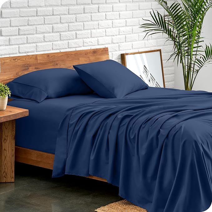 Bare Home Split Head Flex King Sheet Set - 1800 Ultra-Soft Microfiber Bed Sheets - Double Brushed - Deep Pockets - Easy Fit - 4 Piece Set - Bedding Sheets & Pillowcases (Dark Blue)