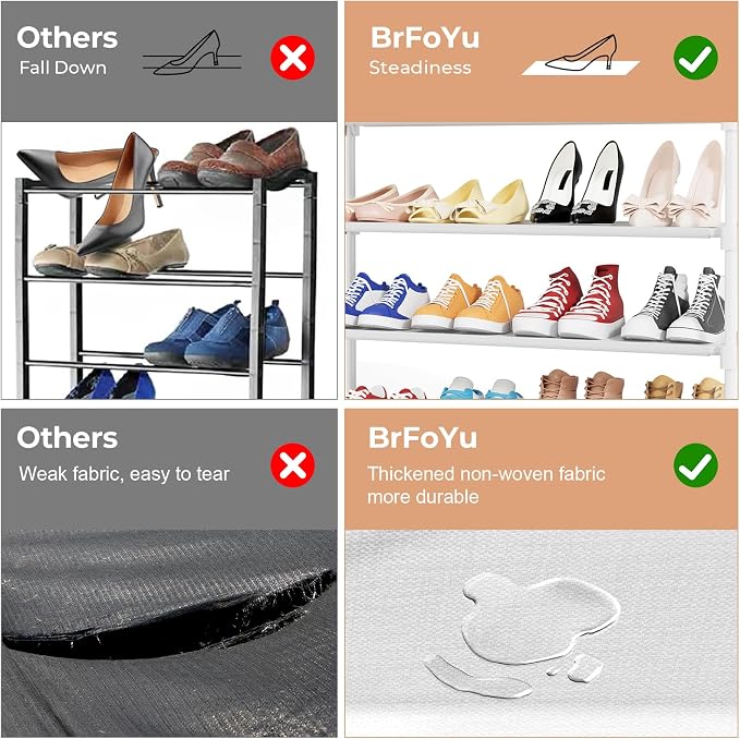 34" Widening Design Shoe Rack for Closet 16 Pairs Small Spaces Non-Woven 3 Tier Shoe Organizer Stackable Metal Shoe Shelf for Entryway, Bedroom White - Image 6