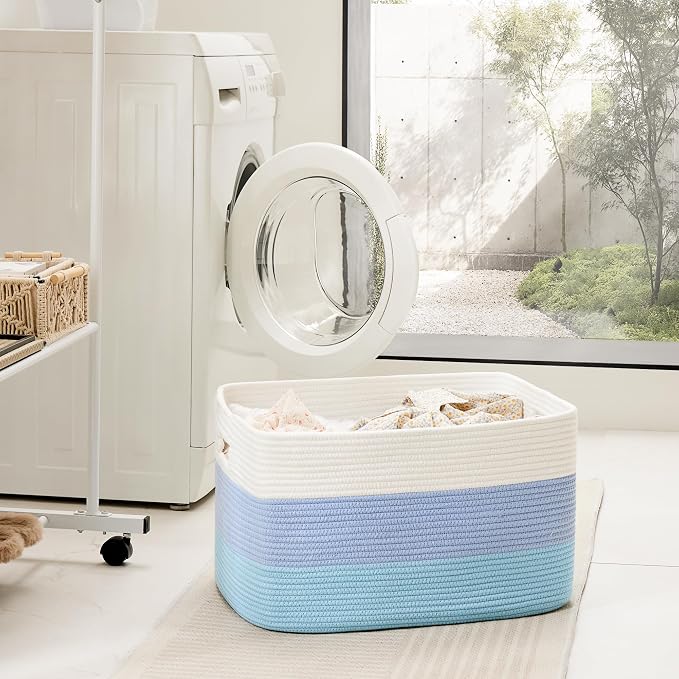 Artfeel Blanket Basket,Rectangle Woven Baskets for Storage,100L Laundry Basket for Decorative Nursery Blanket,Toys,Dirty Clothes and Magazine in Shelves,Baby Room,and Living Room - Image 3