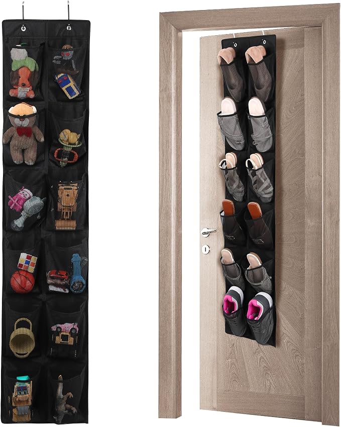 GOMAJI 12 Large Pockets Over The Door Hanging Shoe Organizer, Black by GOMAJI