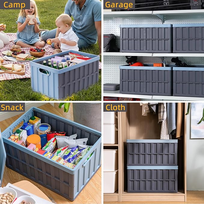 Citylife 64L Collapsible Storage Bins with Lids Plastic Storage Containers for Organizing Stackable Storage Box Large Heavy Duty Utility Crates, 2 Packs - Image 7