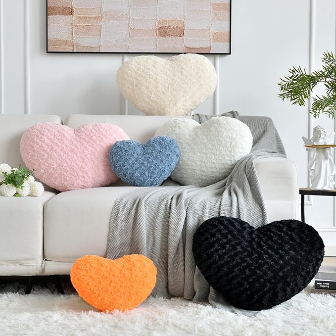Heart Pillow, Soft Heart Shaped Pillow with Room Decorative Throw Pillows for Bed Couch Chair Sofa, Heart Shaped Cute Throw Pillow Cushion for Bedroom Living Room (Ivory White, Mini 12.9" x 9.8")