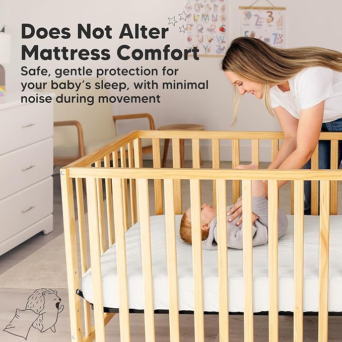 1-Pack Waterproof Crib Mattress Protector Cover Fitted - Quiet Baby Crib Mattress Pad Sheets, 52" x 28" Soft Quilted Cotton Baby Sheet, Machine Washable, Easy Fit, Durable (Soft White/Mavy)