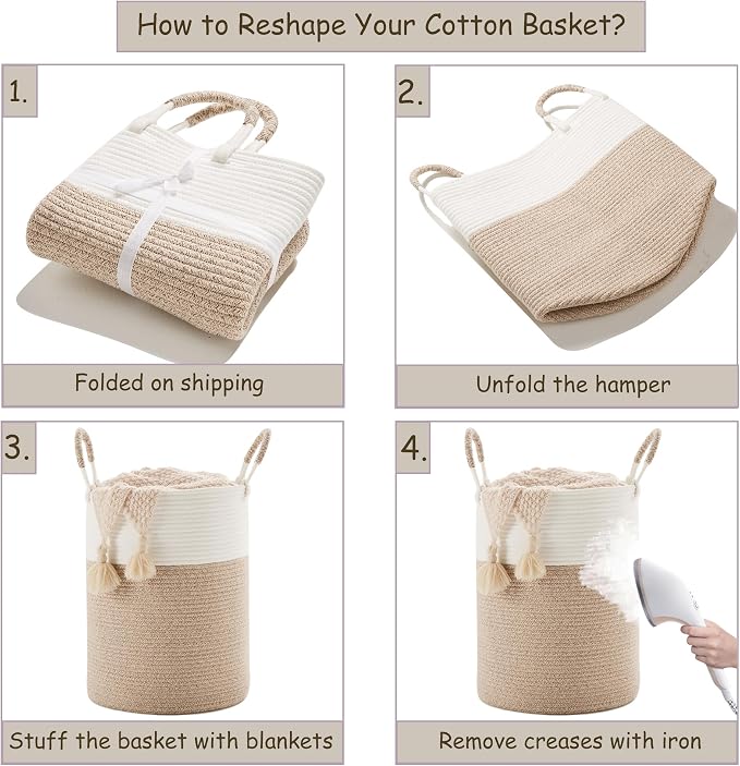 80L Extra Large Laundry Hamper Basket Tall Woven Rope Clothes Hamper Blanket Basket for Living Room Bathroom Bedroom Brown 16"L x 16"W x 22"H - Image 6