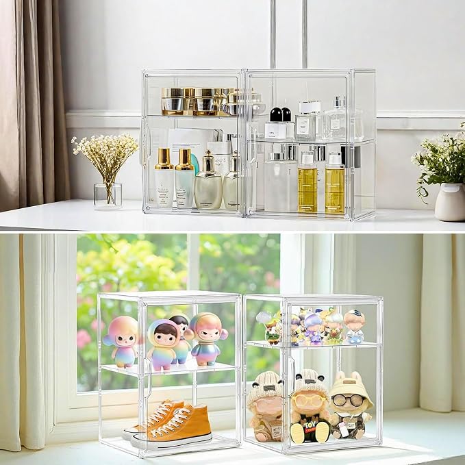 Acrylic Display Case for Collectibles, 3 Tier Clear Storage Bin with 3 Adjustable Layers and 2 Removable Divider, Stackable Clear Storage Box with Magnetic Door for Figures, Home or Office,Large - Image 9