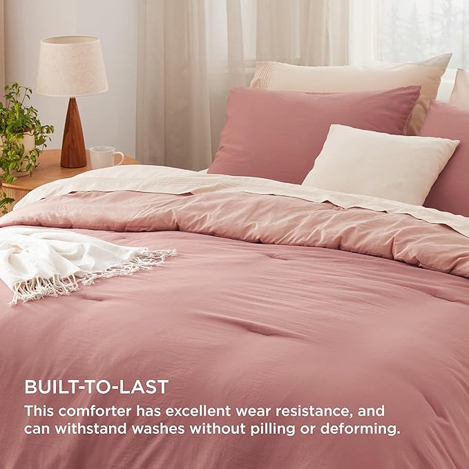 Bedsure Queen Comforter Set, Pink Clay Soft Prewashed Bedding for All Seasons, 3 Pieces GentleSoft™ Bed Set, 1 Lightweight Comforter (90"x90") and 2 Pillowcases (20"x26")