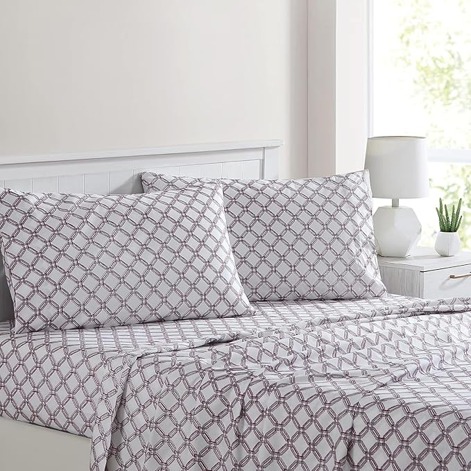 Modern Threads Printed 4-Piece Extra Soft Bedding Sheets & Pillowcase Set, Deep Pocket up to 16 inch Mattress Cara Queen