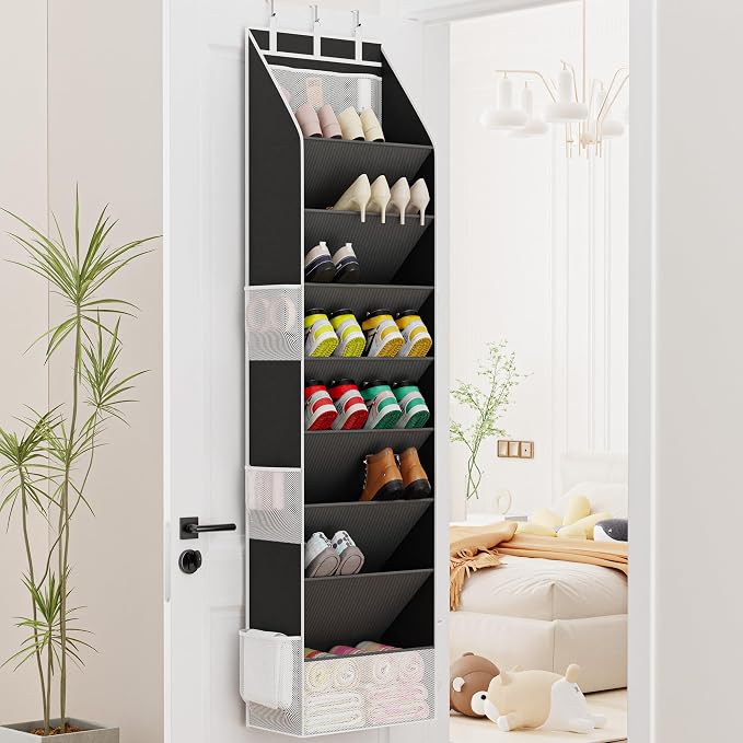 Criusia Shoe Organizer, Over the Door Shoe Organizer for Closet, Hanging Closet Shoe Storage with Large Deep Pockets, Holds Sneakers, Sandals, Boots, Fits 16–24 Pairs, Black - Image 8