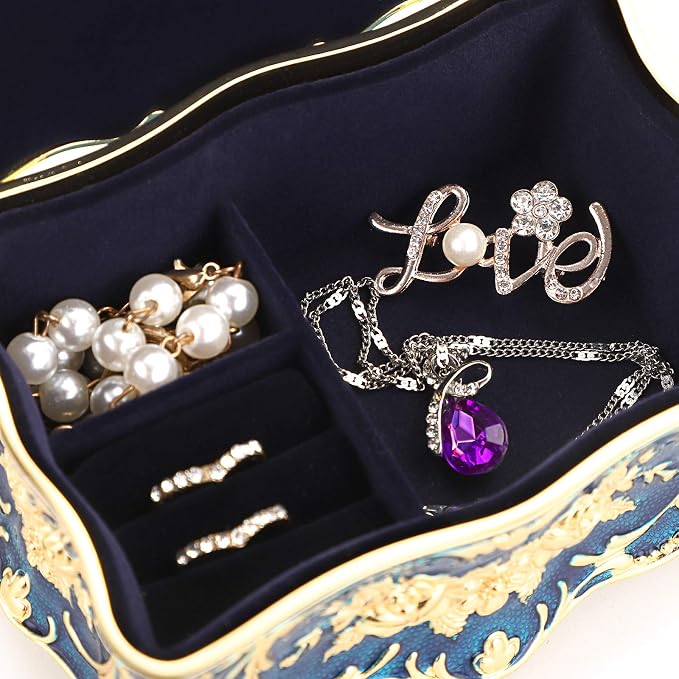 Hipiw Vintage Jewelry Organizer Box - Metal Trinket Storage Box Ornate Treasure Chest Box Jewelry Decorative box Keepsake Gift Box Case for Women,4.9"x3.4"x2.7" - Image 6