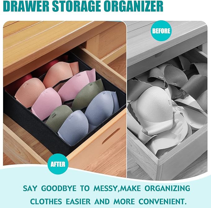Drawer under Cabinet Clothes Organizer 5 Cell Foldable Storage Cubes Underwear Drawer Organizer Dividers Storage Boxes for Bra, Underwear（Black） - Image 4