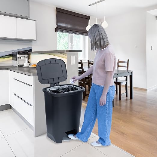 Glad Premium 20 Gallon Trash Can - Plastic Kitchen Waste Bin with Odor Protection of Lid, Stainless Steel Step On Foot Pedal and Garbage Bag Rings, Black - Image 7