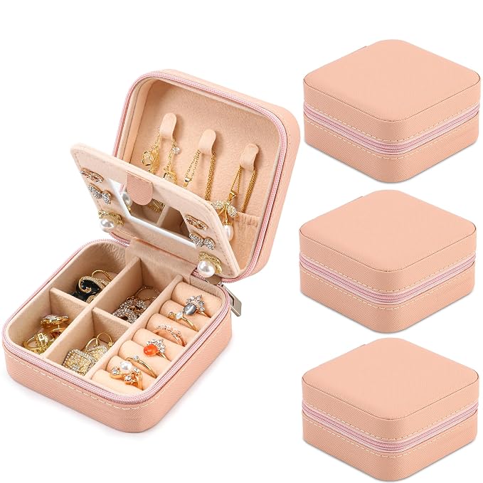 Neveika Jewelry Box with Mirror,Small Jewelry Organizer Box，Travel Jewelry Case for Women，Gift Jewelry Boxes for Female Girls (4pcs mirror pink) - Image 8