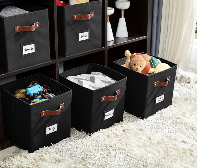 DECOMOMO Storage Cubes, 13x13x13 Storage Cube Bins with Labels, Fabric Organizer Bins (13" / 6pcs, Black) - Image 8