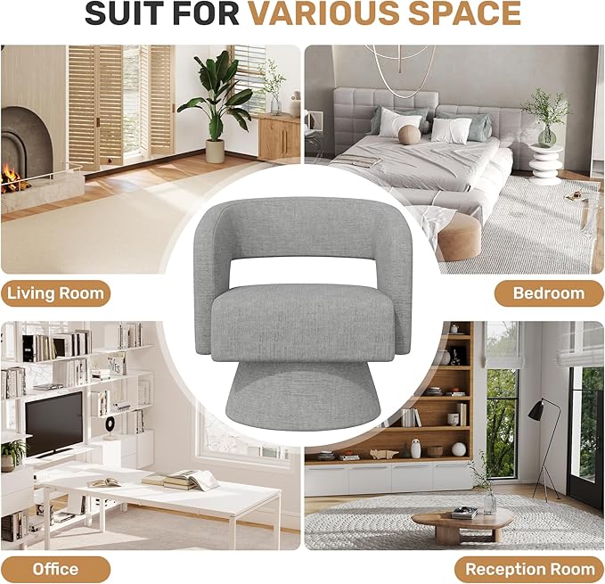 Nebuaegis Swivel Accent Chair, Modern Comfy Chenille Barrel Chairs, Oversized Upholstered Round Arm Chair for Living Room, Bedroom, Reading Room, Grey, 1 PCS