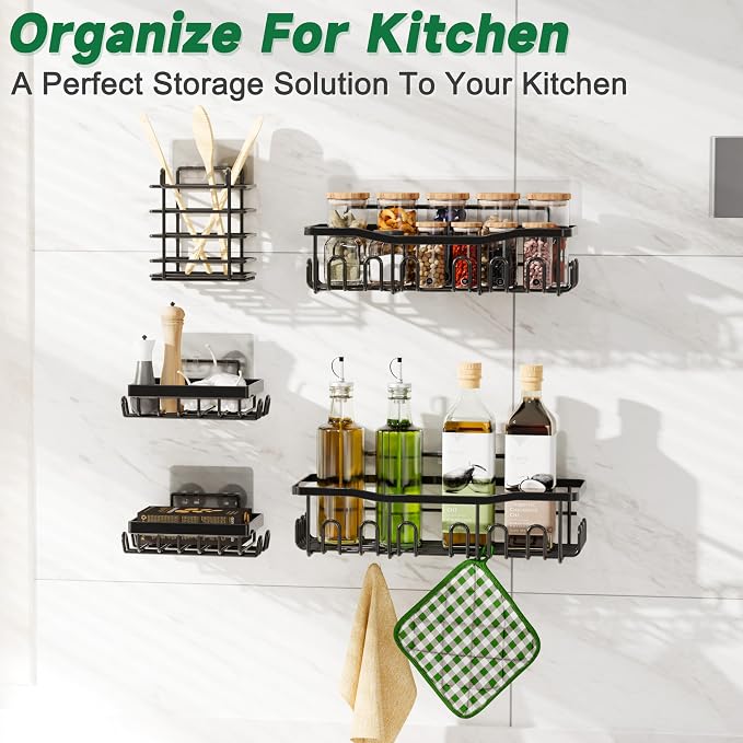 Shower Caddy 5 Pack Rustproof Stainless Steel Bath Organizers With Large Capacity, No Drilling Shelves, Adhesive Shower Caddy, for Bathroom Storage & Home Decor, SC02, Black - Image 3
