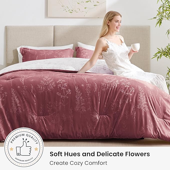 Love's cabin Vintage Rose Twin Comforter Set - Twin XL Size Comforter Set Dorm Bedding, 2 Pieces Cute Floral Bedding, Reversible Flowers Comforter, 1 Comforter & 1 Pillow Sham