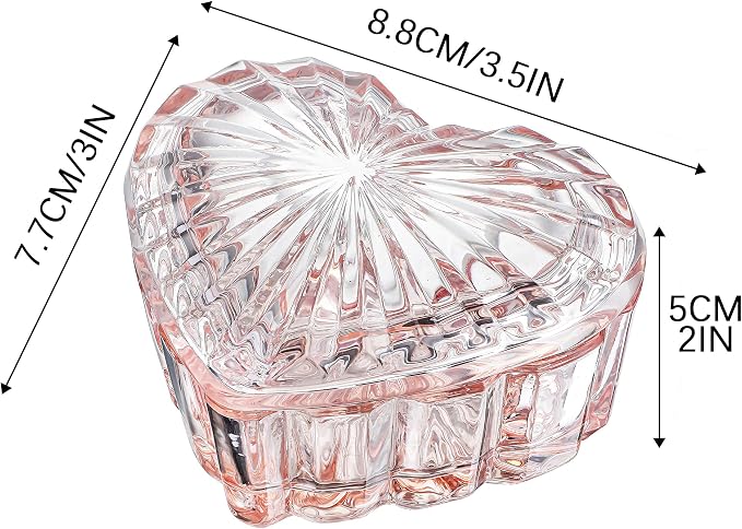 kanpura Glass Heart Shaped Jewelry Box Candy Dish with Lid Ring Earring Trinket Storage Box Vintage Jewelry Organizer Decorative Jar Christmas Gift for Women Girls(Pink) - Image 6