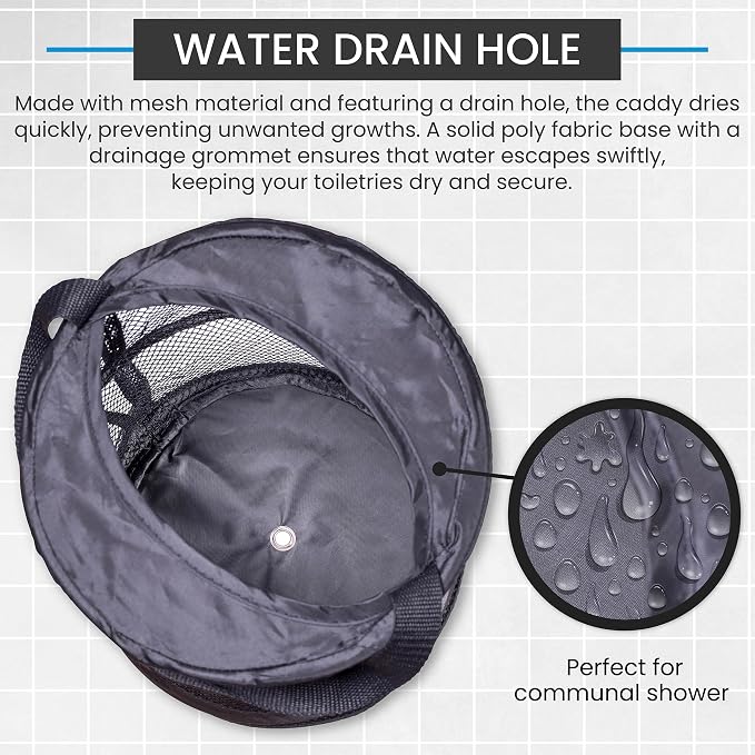 Handy Laundry Foldable Shower Caddy - Collapsible, Portable, Drainage Hole, Carry Handle, Large Compartments, Great Organizer for Camp, Travel, Gym, and Dorm (Black) (Pack of 2) - Image 5