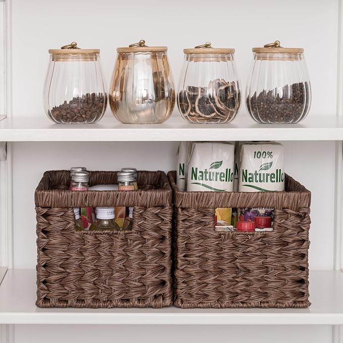 GRANNY SAYS Wicker Storage Baskets for Shelves, Wicker Baskets for Organizing, Waterproof Woven Basket for Pantry, Rectangle Basket for Shlef, Brown, 2-Pack - Image 7