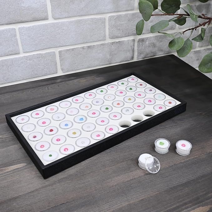 Ikee Design White Foam Gem Jars Showcase Stackable Display Tray for Collectibles, Home Organization Storage Box with 50 Gemstones and Bead Storage Jars, White Foam/Black Tray - Image 9