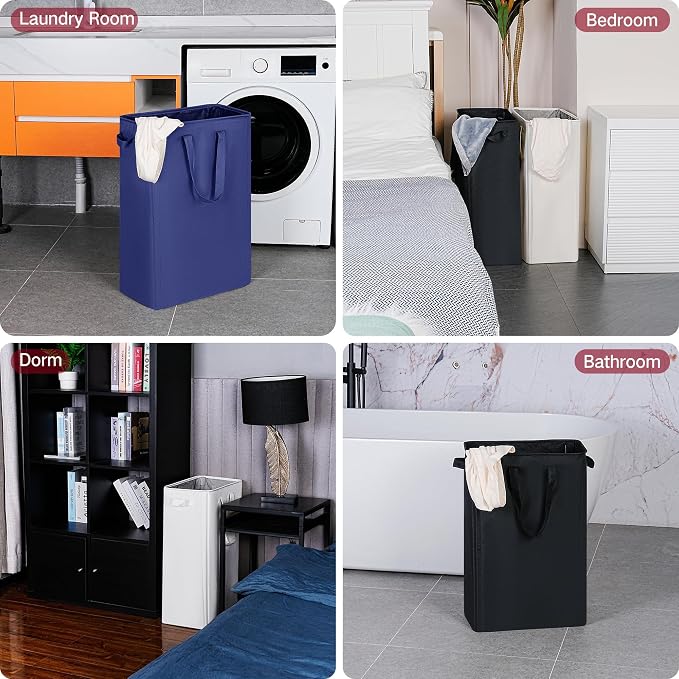 efluky Slim Laundry Basket, Narrow Laundry Hamper with Handles, Collapsible Dirty Clothes Hamper, Tall Laundry Bin for Laundry Room, Dorm and Bedroom, 12.7 Gallons(75L) Blue - Image 6