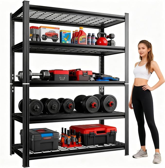 48''W Wire Garage Metal Shelving, 3020 Lbs Heavy-Duty Garage Storage Shelves, 5-Tier Adjustable Reinforced Shelves for Laundry Rooms, Basements, Kitchens&Outdoor (48''W*24''D*72''H) by Beaunatixx