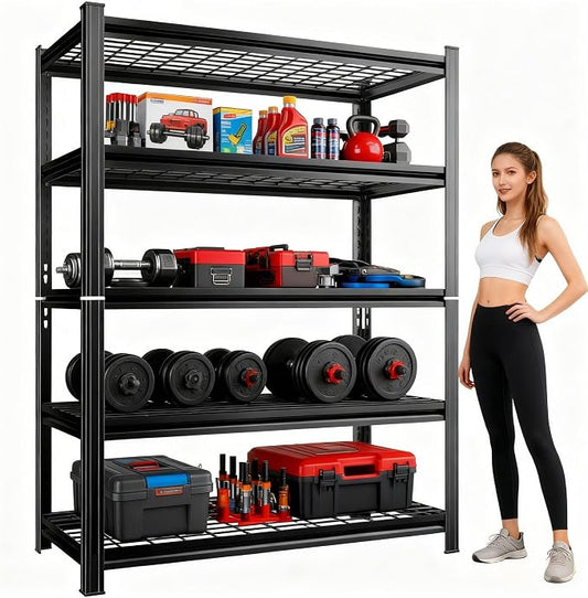 48''W Wire Garage Metal Shelving, 3020 Lbs Heavy-Duty Garage Storage Shelves, 5-Tier Adjustable Reinforced Shelves for Laundry Rooms, Basements, Kitchens&Outdoor (48''W*24''D*72''H) by Beaunatixx