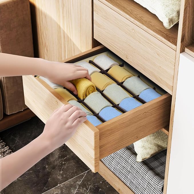 Joyoldelf Sock Drawer Organizer Divider Underwear Organizer 16-cell Fabric Dresser Drawer Organizers Storage Boxes for Socks Lingerie, Handkerchiefs, Ties (Beige) - Image 4
