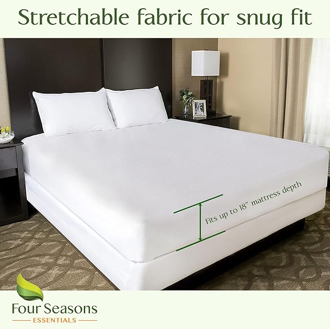 Four Seasons Essentials King Size Waterproof Mattress Protector - Cooling Viscose derived from Bamboo Fitted Sheet Mattress Cover - Quilted Jacquard Pad Protects from Dust Allergens