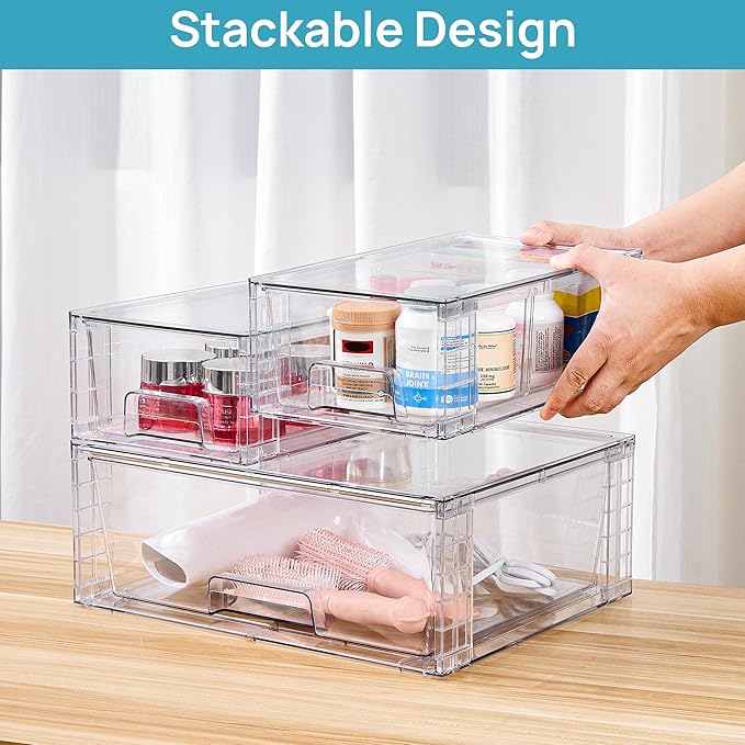 Vtopmart Clear Stackable Storage Drawers Set of 6, Easily Assemble Acrylic Bathroom Undersink Organizers,Plastic Storage Bins for Closet,Cabinet,Pantry,Medicine Organization - Image 4