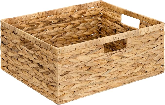 GRANNY SAYS Wicker Storage Baskets for Shelves, Extra Large Water Hyacinth Wicker Basket, Woven Baskets for Storage, Rectangular Shelf Baskets with Handles for Pantry Shelves,1-Pack by GRANNYSAYS