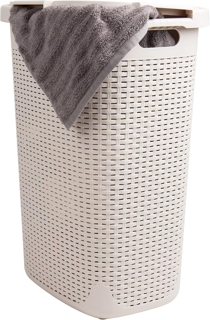 Mind Reader Slim Laundry Hamper with Lid, 60L Tall Clothes Basket, Narrow Tapered Design for Bathrooms, Closets and Laundry Rooms, Plastic, 2 Pack, Ivory - Image 8
